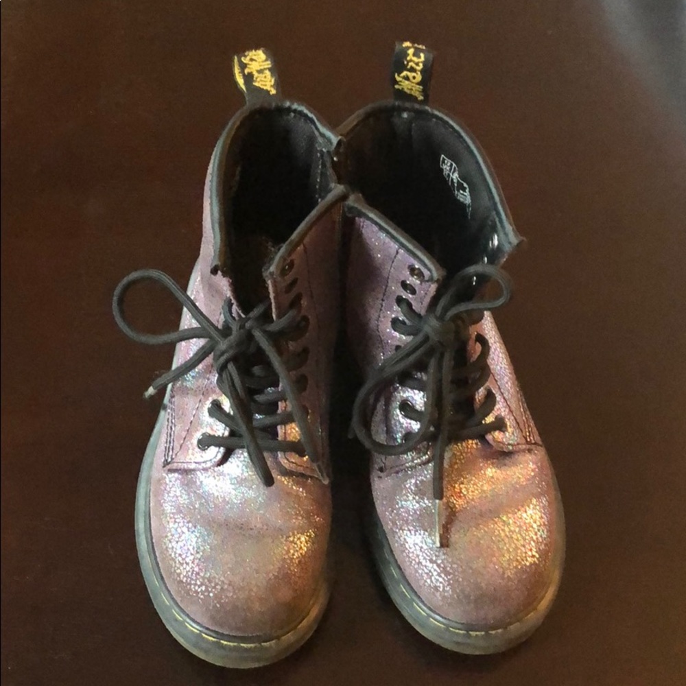 Purple sparkle side-zip Dr. Marten ankle boots